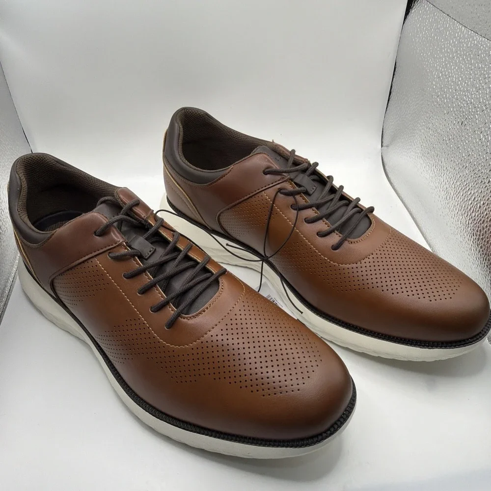 Perry Ellis Casual Shoes Men's Brown Perforated Leather Lace-Up Dress Size 11 - Picture 2 of 10